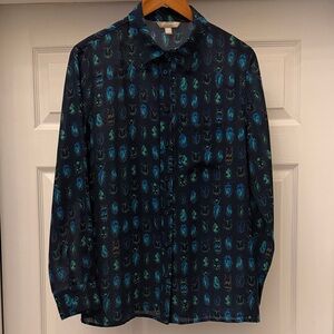 Banana Republic Beetle Bug Print Blouse Dark Academia Goblincore whimsygoth M